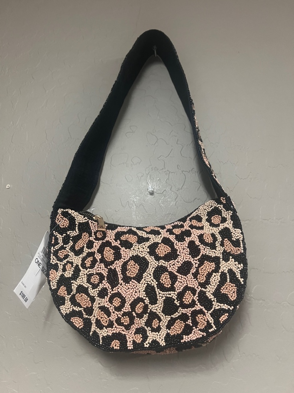 On 34th Beaded Half Moon Leopard Shoulder Bag, - Picture 3 of 7